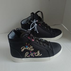 Stevies Size 2 “Girls Rock” Camero Black Lace Up/Zip Up Shoes
